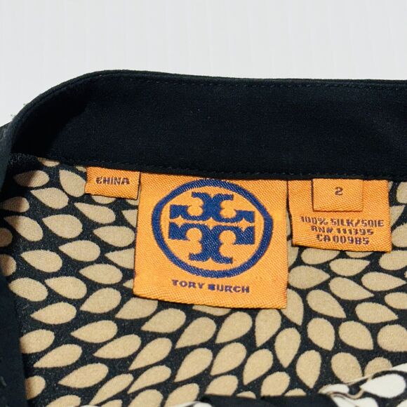 Tory Burch Blouse Top Size 2 Black Multi Floral 100% Silk Balloon Sleeve - Picture 6 of 7